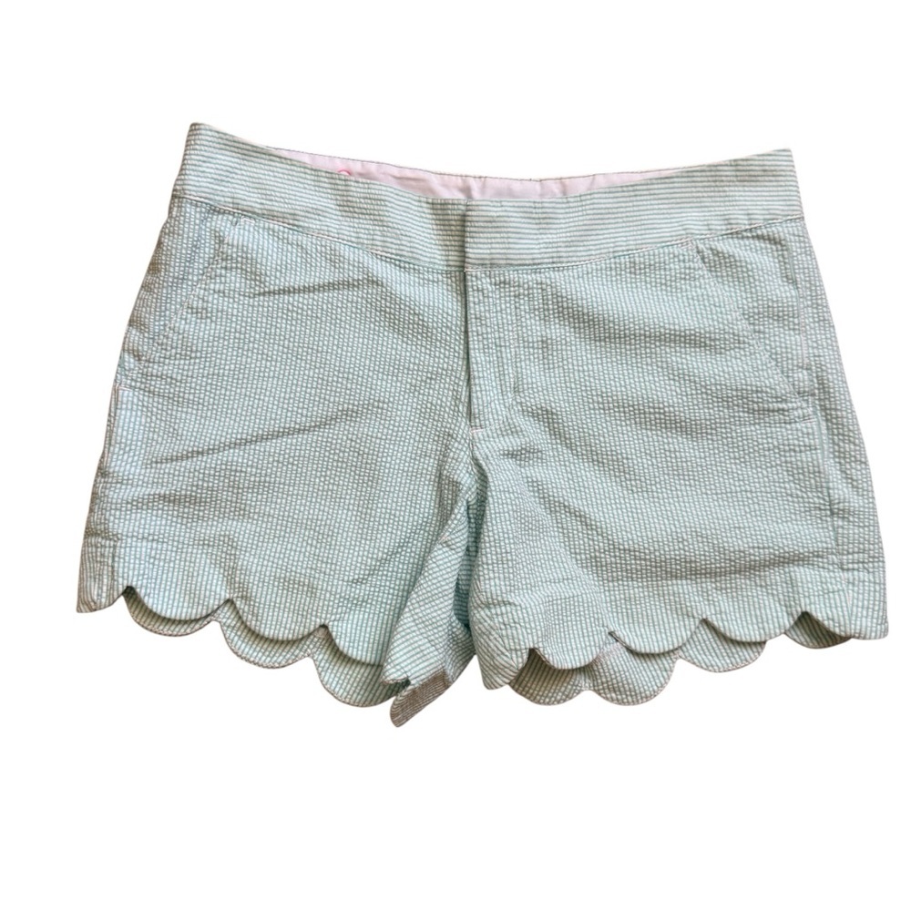 Lilly Pulitzer Baby Blue and White Striped Scalloped High Waist Shorts